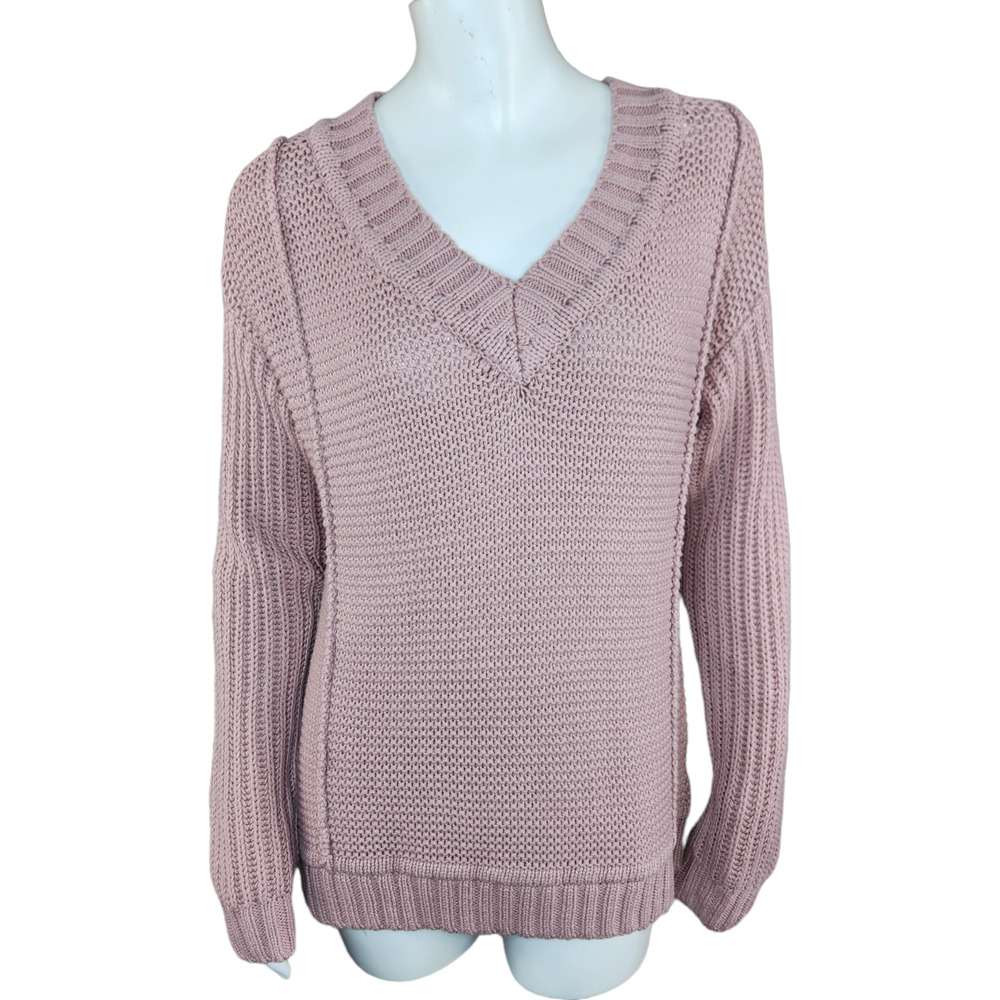 Encore by Idina Menzel‎ Mixed Stitch V-Neck Sweater Dusty Pink X-Small Open Knit